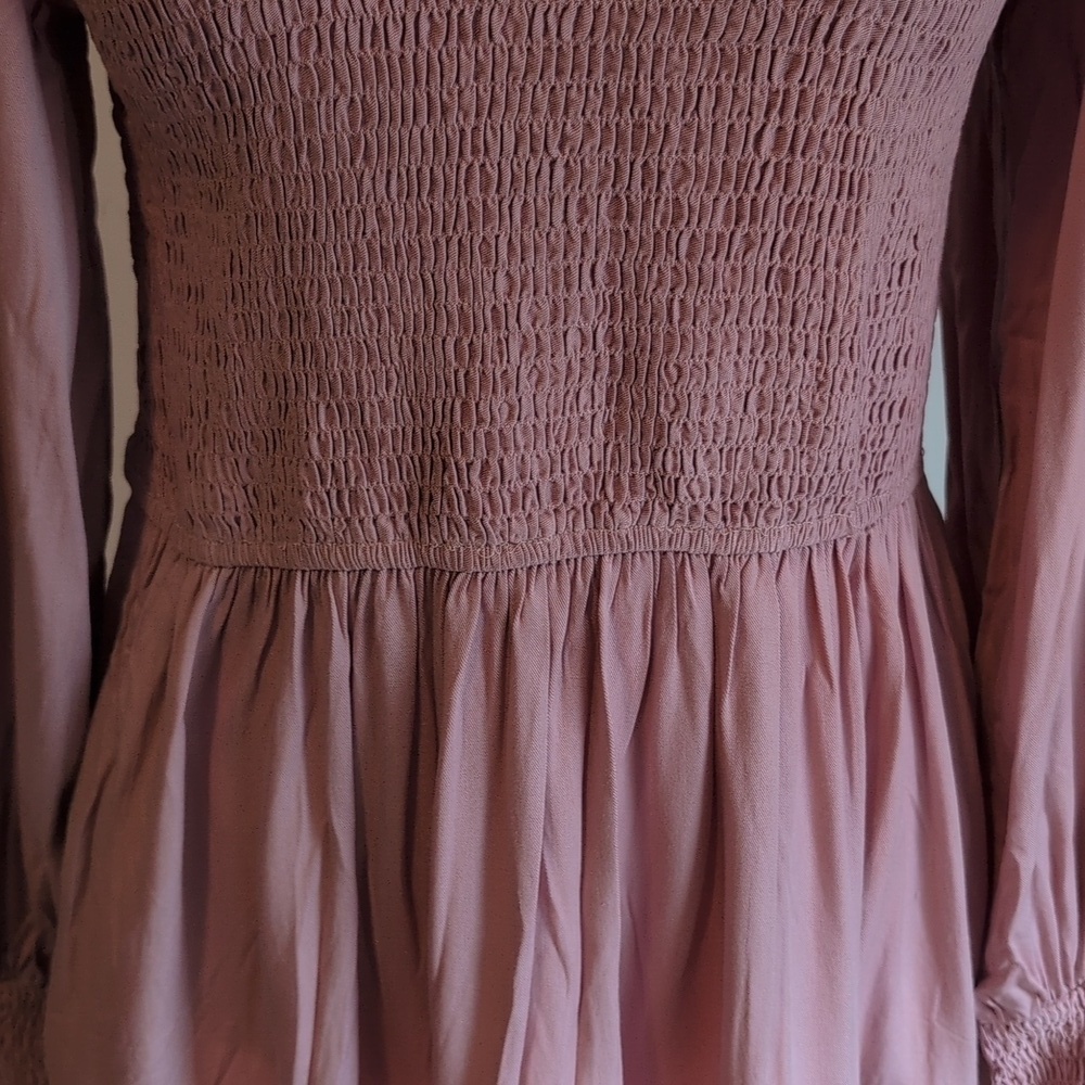 Merokeety Pink Long Sleeve High Waisted Flowy Boho Mini Dress NWT - Picture 7 of 9